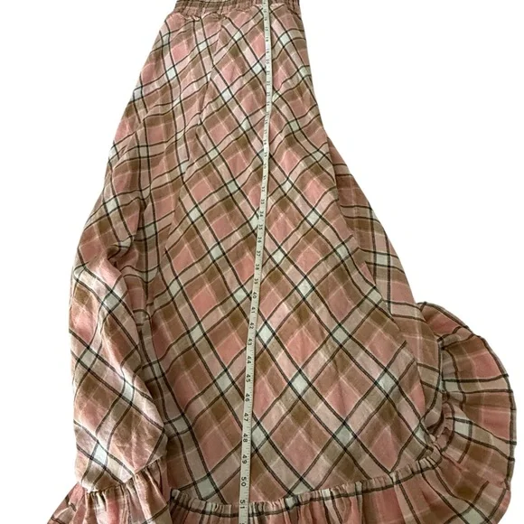 sundays Pink Plaid Smocked Maxi Dress with Ruffle Hem New with tags - Picture 9 of 11